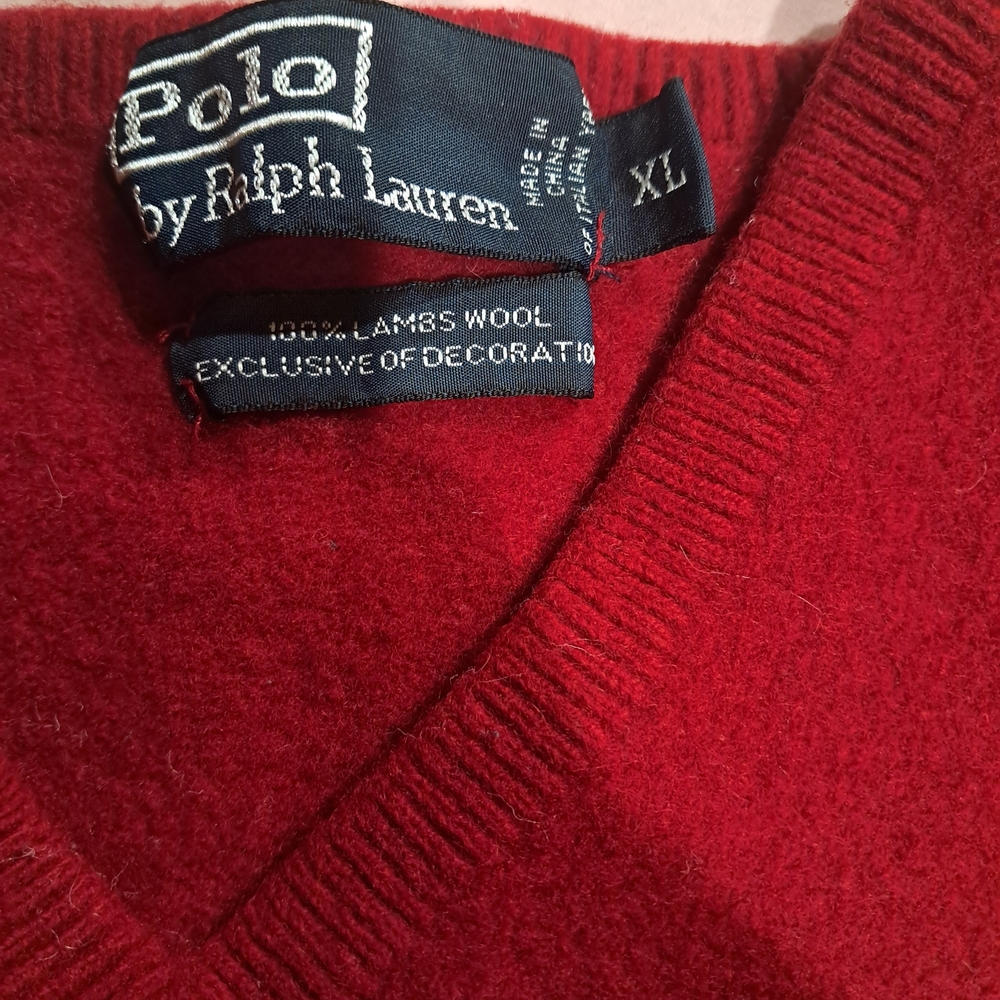 Polo Ralph Lauren Lambswool V-Neck Red Women'S Sweater - Picture 7 of 8